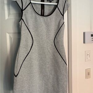 Express Gray Midi Sheath Dress with Black Piping